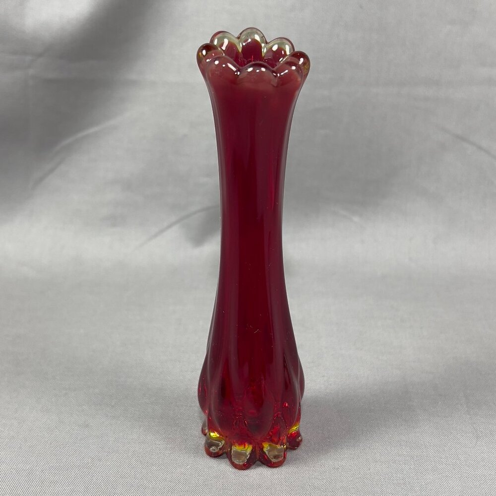 Vtg Fostoria 1229 Ruby Red Heirloom Art Clear Glass Bud 6" Vase 60s Glows - Picture 6 of 16